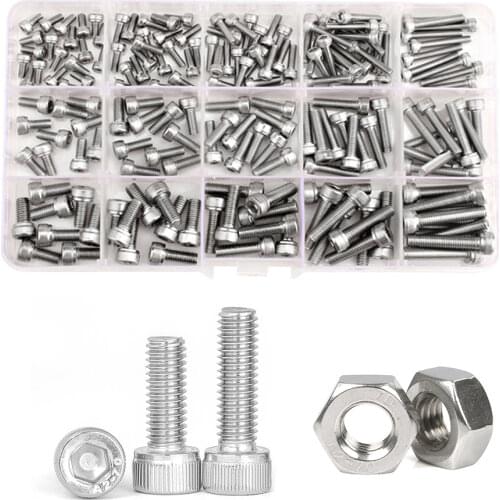 M2 M2.5 M3 M4 M5 M6 M8 Hexagon Hex Socket Cap Head Screw Bolt Nut Set Assortment Kit 304 Stainless Steel Free Shipping