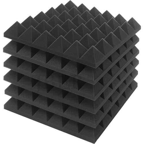 6 Piece Charcoal Acoustic Panel Studio Foam Wedge Fireproof Insulation Liner Siding 30 x 30 x 5cm (Black)