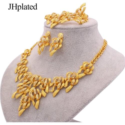 African Dubai Gold plated 18K jewelry sets bridal wedding gifts jewellery pendant necklace earrings ring bracelet set for women