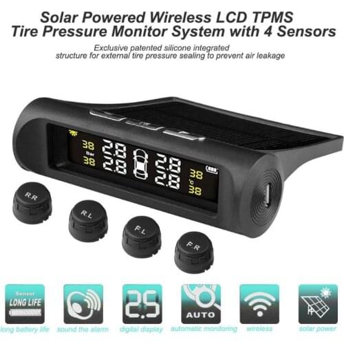 ALLOYSEED Solar LCD Car TPMS SP370 Wireless Tire Pressure Monitoring System with 4 Wheel External / Internal Sensors System