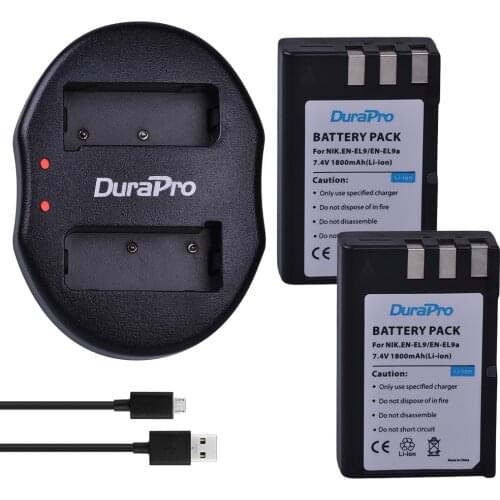 DuraPro 2pcs 1800mAh EN-EL9 EN EL9 ENEL9 Rechargeable Camera Battery + USB Dual Charger For Nikon D40 D40X D60 D3000 D5000