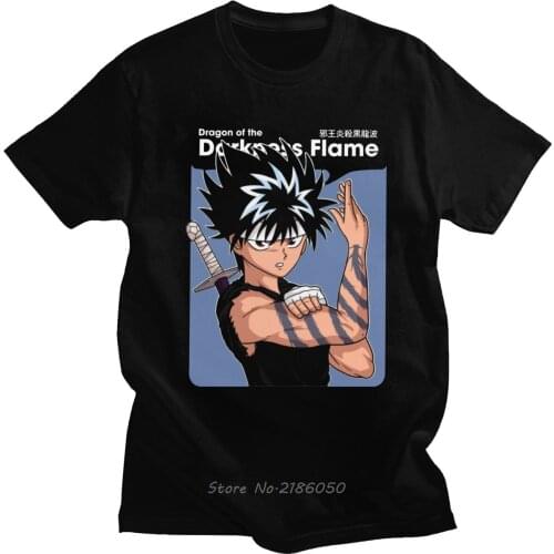 Japanese Manga Shirts Yu Yu Hakusho T-shirt Mens Short Sleeve Pure Cotton Hiei Tshirt Summer Animated Tv Show Tee Top Gift