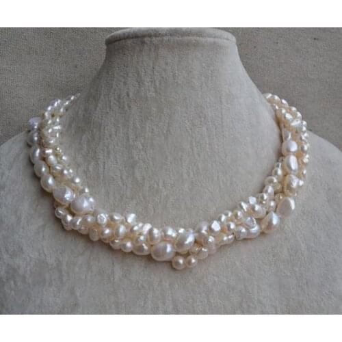 Perfect Ivory Pearl Jewellery,4 Rows Freshwater Pearl Necklace,6-12mm Baroque Real Pearl Necklace,Fashion Woman Wedding Gift