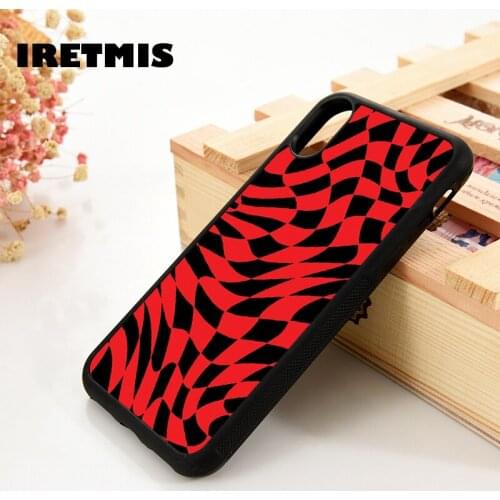 Iretmis 5 5S SE 6 6S TPU Silicone Phone Case Cover for iPhone 7 8 Plus X Xs 11 12 MINI Pro Max XR Red and Black Liquid Checkers