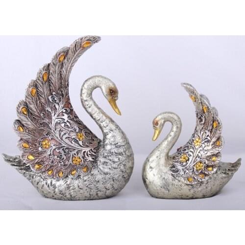 Resin Handicrafts Silver Plated Couples Swan Home Decoration Creative Gift Present Souvenir Accessories Figurine Animal Statue