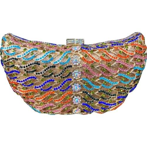 Beautiful Multi-Colored Crystal Clutch Bags Fashion Boat Shape Womens Rhinestone Messenger Handbags Ladies Party Purse A12-5