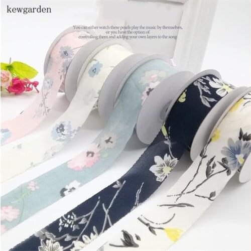 Kewgarden 1.5" 38mm Printed Flower Chiffon Ribbons Handmade Tape DIY Bowknot Satin Ribbon Packing Riband 25 Yards / Roll