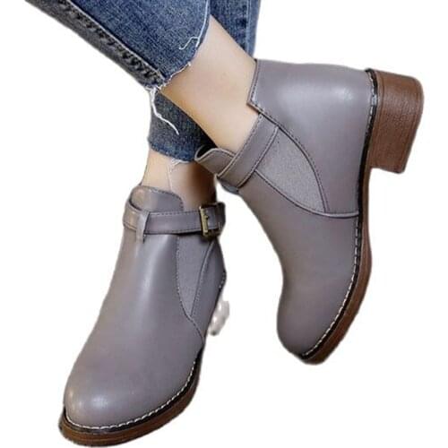 LIHUAMAO women boots square heel round toe slip on western motorcycle boots chelsea women high top shoes platform wedges