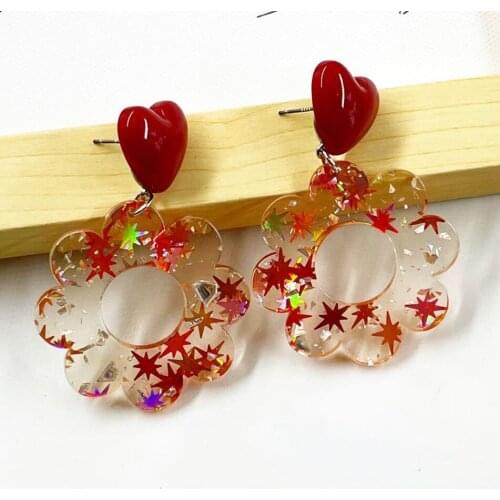 Fashion Women Transparent Maple Leaf Love Dangle Earrings for Vintage Earring