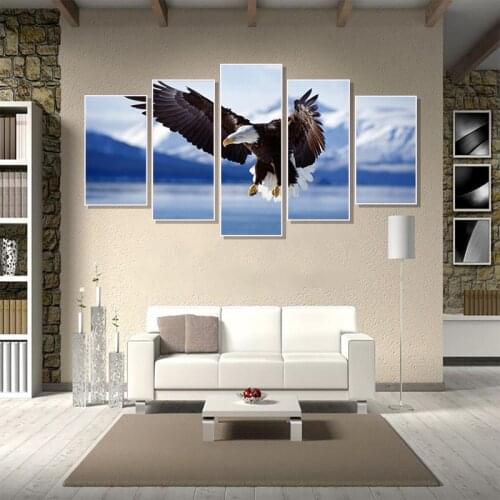 Beautiful Snow Mountain Eagle Modular HD Printed 5 Panel Posters Home Decor Canvas Painting Print Wall Picture For Living Room