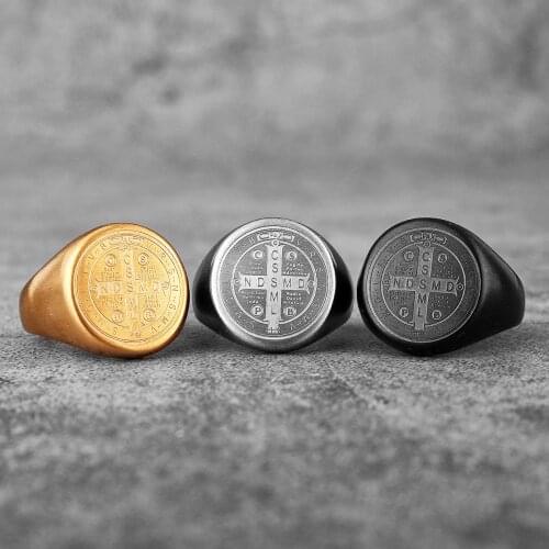 Retro Vintage Saint Benedict CSPB Cross Ring Stainless Steel Mens Hip Hop Punk Jewelry Accessories Gift Wholesale