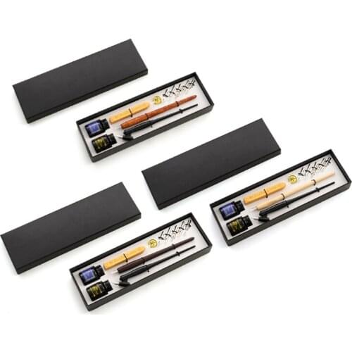 W3JD Student Fountain Pen Kit, Beginner Flower Body Wooden Rod Dip Pen English Calligraphy Painting Hook Line Pen