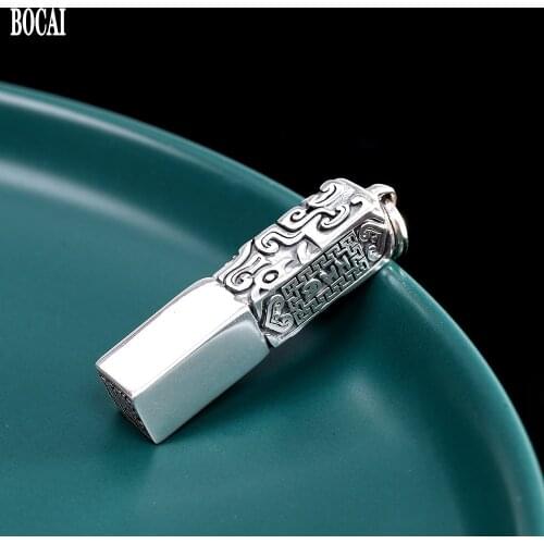 BOCAI New real s999 Pure silver jewelry exquisite carving seal pendant Man and Women fashion pendant