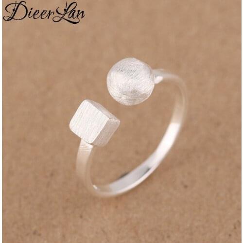 Real Pure Silver Color Cube Ball Box Wedding Rings for Women Adjustable Size Ring Fashion