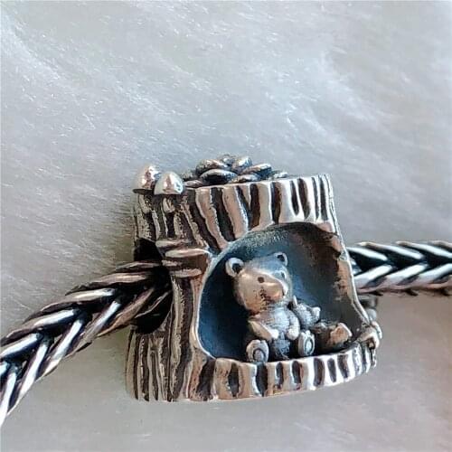 Mistletoe 925 Sterling Silver Tree hole Bears Cartoon Charm Bead Jewelry
