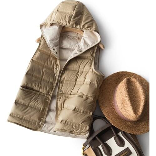 SEDUTMO Winter Duck Down Vest Women Ultra Light Hooded Waistcoat Autumn Casual Pocket Short Puffer Jacket Slim Parkas ED1572