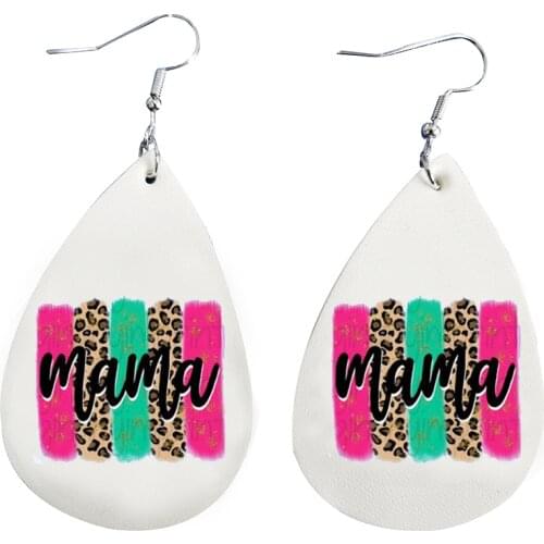 Serape Mama Printed Faux Leather Earrings Glitter Rainbow Leopard Mathers Day Teardrop Leaf Earrings