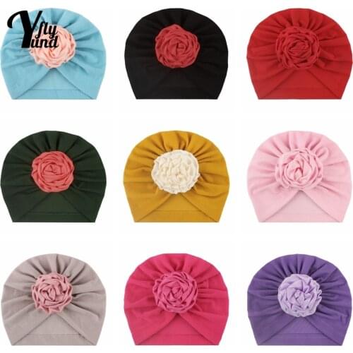Yundfly Lovely Handmade Flower Infant Hats Fashion Warm Baby Girls Turban Caps Clothing Decoration Hair Accessories Holiday Gift