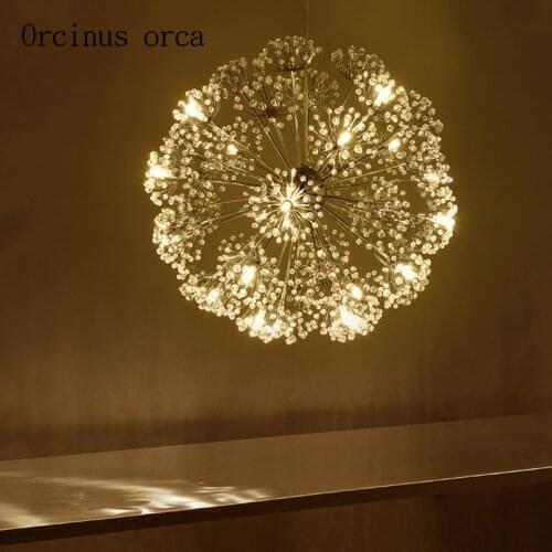 Nordic modern minimalist living room round dandelion Crystal Hall chandelier creative led art European style restaurant bedroom
