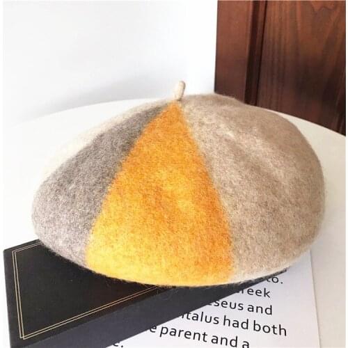 3 colors patchwork warm beret caps New women casual soft wool artist cap Pumpkin hats gorros