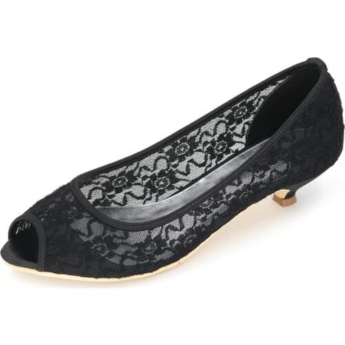 Only 1 pair - size 41 black see through lace open toe lower heels sexy kitten heel party prom dress shoes US size 9.5