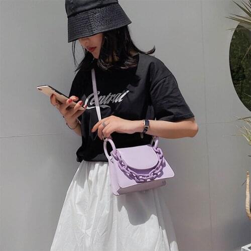 All-match solid color girl shoulder bag fashion thick chain messenger handbag Simple one-shoulder casual mobile phone bag