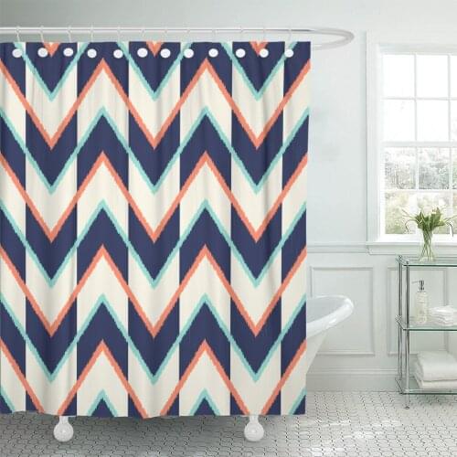 Orange Zigzag Chevron Pattern Blue Aqua Arrow Abstract Artistic Shower Curtain Waterproof Polyester Fabric 72 x 72 Inches