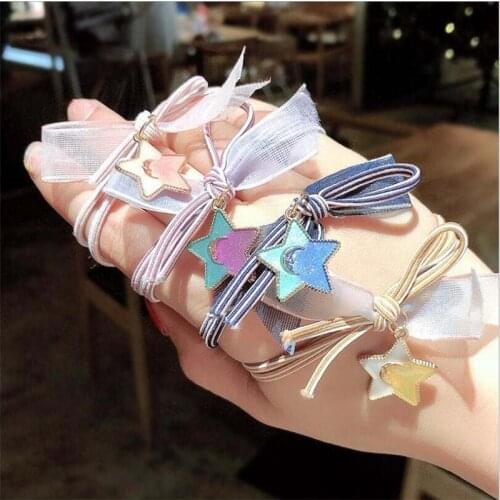 Women Girls Spring Elastic Rope Elastic Hair Bands Hair Accessories For Womens Frosted Acrylic Lace Star Rubber Tight Scrunch