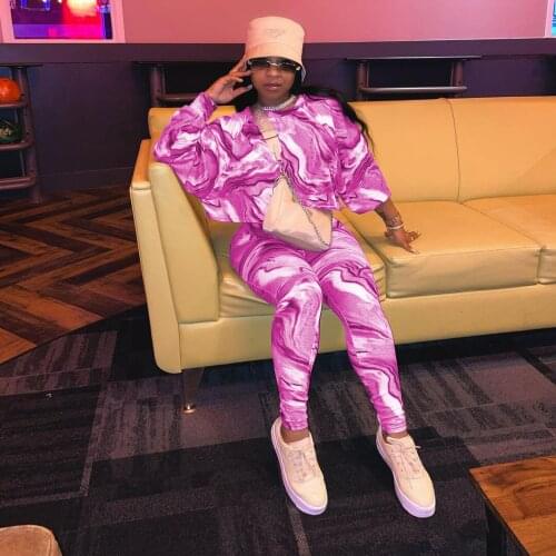 2021 Casual Women Tracksuit Two Piece Set Print Jacket Coat And Long Pants Full Sleeve Sportsuit Clothes For Women Outfit