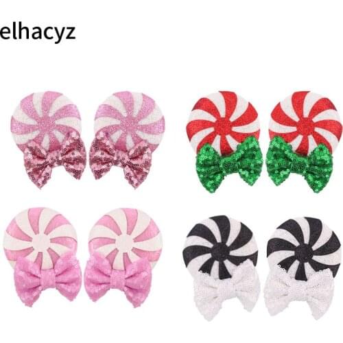 1Pair Cute Glitter Sequins Lollipop Cartoon Mouse Ears Bow Hair Clips For Girls Kids Trendy Headwear Chic DIY Hair Accessories