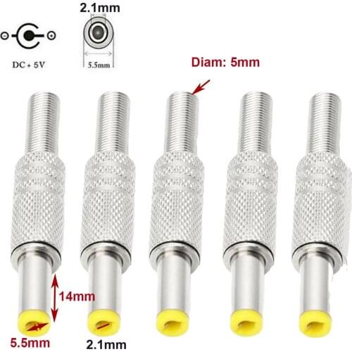 10pcs DC Power Jack 5.5mm x 2.1mm Male Plug Adapter Connector With Metal Handle