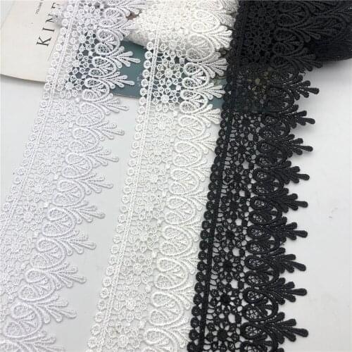 15yards 3.5'' Wide black and white Daisy Venice Applique / Venise chemical Lace trim DIY crafted Fabric sewing