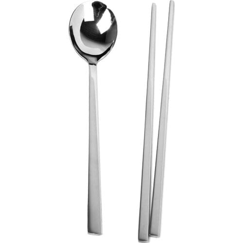 2 Pairs Reusable Dishwasher-safe Chopsticks and Spoons Set , Food Grade Stainless Steel