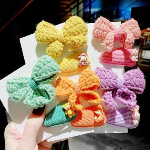 2 Pcs/Set Children Cute Cartoon Knitting Bow Ornament Hair Clips Girls Lovely Sweet Barrettes Hairpins Kids Hair Accessories