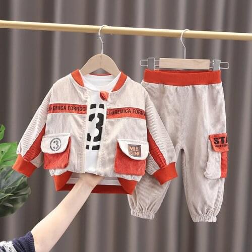 Boys Clothes Sets 3pcs 2021 Children Fashion Cotton Coat T-Shirts Cants Tracksuits For Baby 1 to 5 Years Toddler Sports Suits