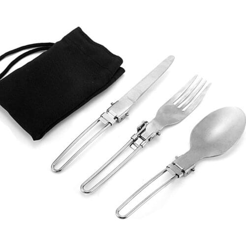 3 pcs 1 set Portable Outdoor Camping Cookware Travel Picnic Foldable Stainless Steel Cutlery Set Spoon Fork Knife tableware