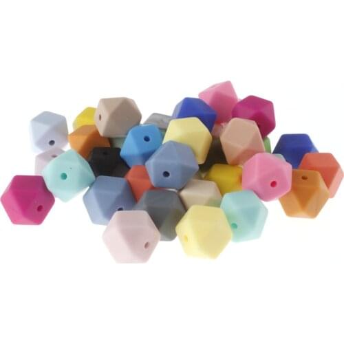 30PC Silicone Beads 14MM Safe Food Grade Hexagon Silicone Beads Color Optional Silicone Teether For Baby Silicona Collar