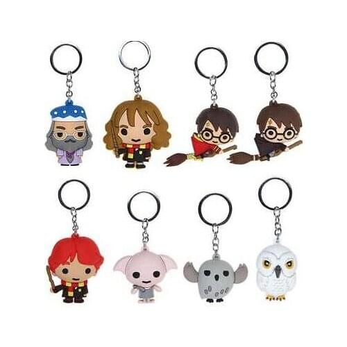 3D Harri PVC Keychain Toy Dobby Hermione Granger Malfoy Ron Weasley Potter Snape Action Figure Toys Party Cosplay Keychain