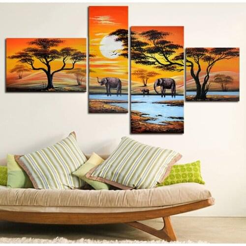 Fashion Animal Landscape Conbined 4 PCS Diamond Paintings Elephant Pictures Full Rhinestone Embroidery Pattern Needlework Kits