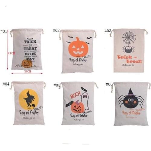 50pcs New Halloween Sacks Bag Canvas Personalized Children Candy Gifts Bag Pumpkin Spider treat or trick Drawstring SN2022