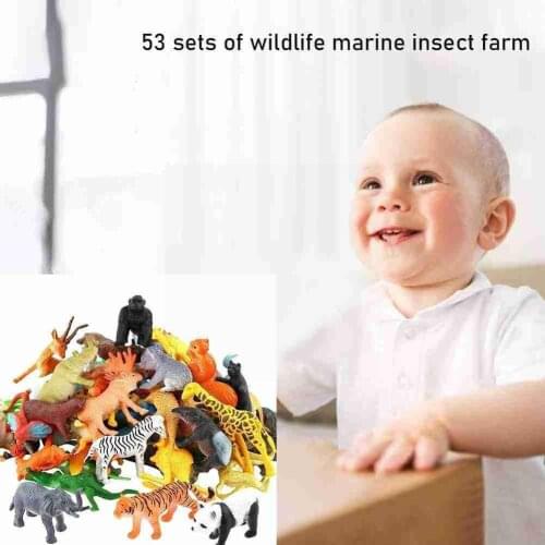 53pcs Animal World Zoo Model Toy Set Cartoon Simulation Educational Plastics Children Early Collection Toys Education Anima P8X4