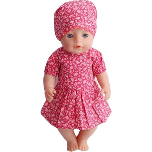 40-43 Cm Boy American Dolls Red Print Dress + Square Newborn Skirt Baby Toys Accessories Fit 18 Inch Girls Doll Gift f33
