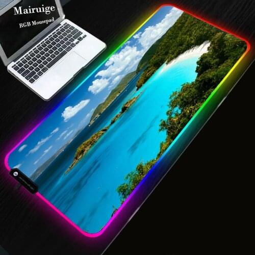 Mairuige Blue Sky Gamer Gaming Large USB Wired RGB LED Mouse Pad Natural Rubber Overlock Padmouse Game Computer Desk Mat