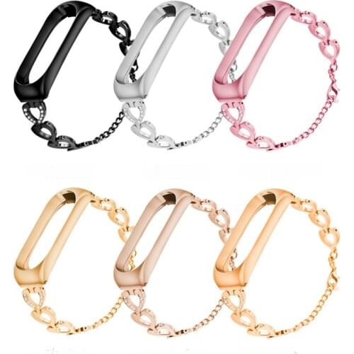 Mi Band 3 Bracelet Metal wrist Heart-shaped chain strap Bracelet Wristbands For Xiaomi Mi band 3 strap Gift for woman