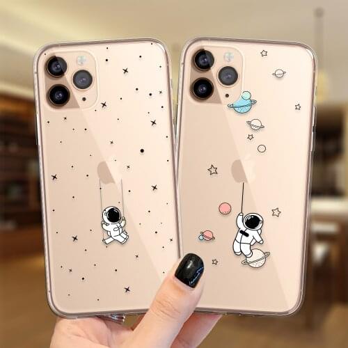 Cute Cartoon Astronaut Star Space Phone Case For iPhone 11 12 Pro Max XS X XR 6 6S 7 8 Plus Funny Clear Soft TPU Back Cover