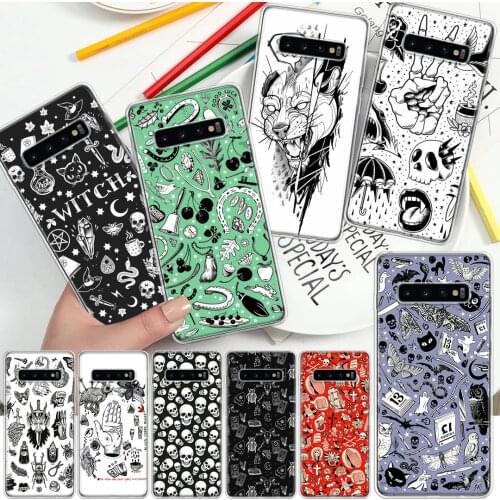 Witches moon Tarot Witch Cat Soft Cover Phone Case For Samsung Galaxy S10 S21 S20 FE S9 S8 S7 Note 10 9 8 Plus Ultra Lite J4 J6