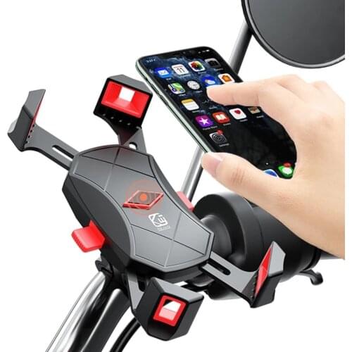 Bicycle Motorcycle Phone Holder Automatic Lock Handlebar Mirror Mount Bracket 360 Rotation GPS Bike Stand For iPhone HuaWei