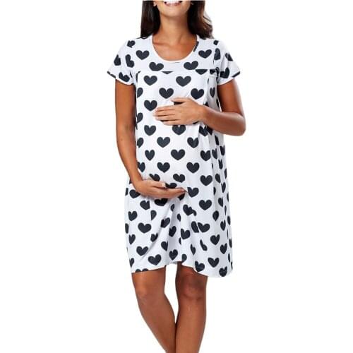 Polka Dot Print Maternity Dress Short Sleeves Pregnant Women Breast Feeding Summer Clothes For Postpartum Mommy Nursing Dresses