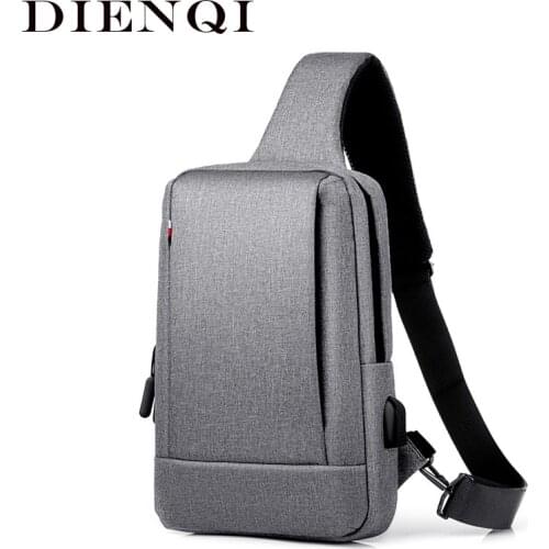 DIENQI Mens Waterproof USB Oxford Crossbody Bag Shoulder Sling Bag Multifunction Travel Messenger Side Bag Chest Pack For Male