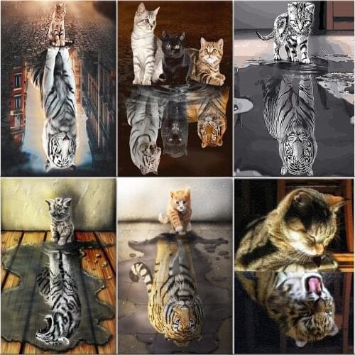DIY Oil Painting By Numbers Animal Acrylic Paint Unique Gift Unframe HandPainted Pictures By Numbers Cat To Tiger Home Decor